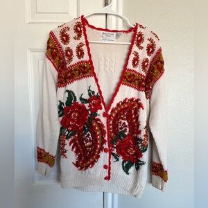 Vintage 90s Cardigan Marisa Christina Classics Sweater Floral Grandma Hand Knit